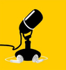 Podcast icon, black microphone against yellow background
