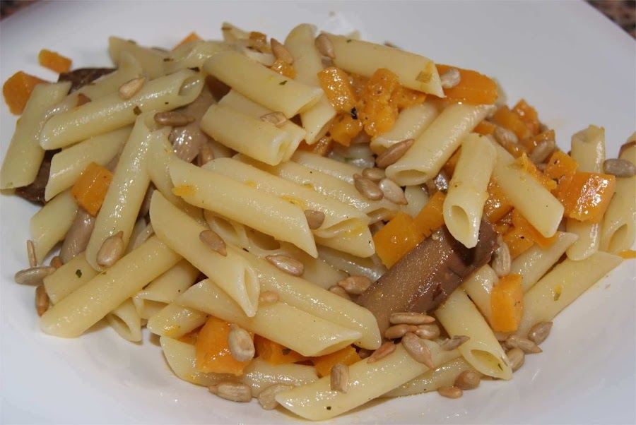 macarrones con calabaza y setas