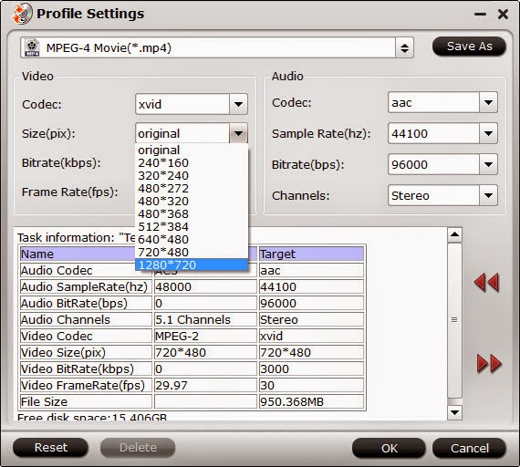 MPEG-4 video settings