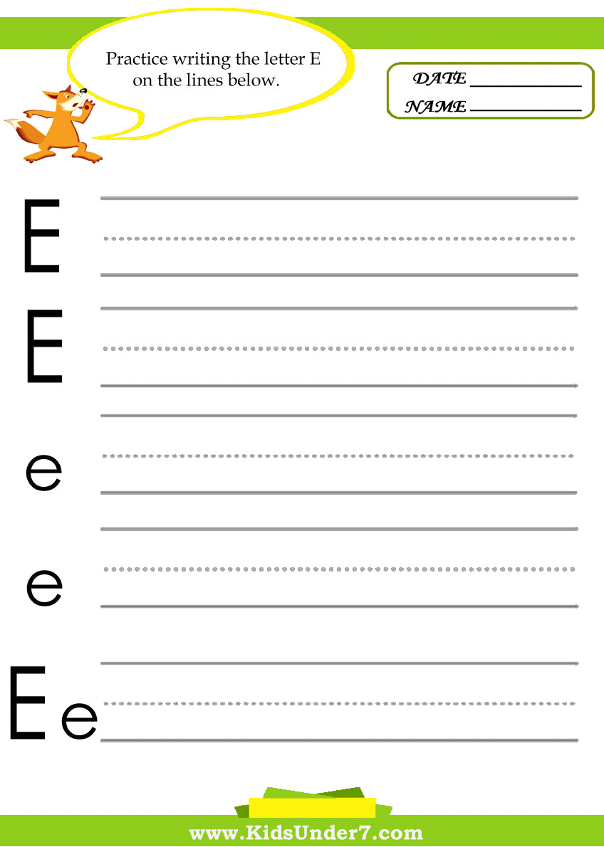 Letter E Practice Writing Worksheet | Craetive Kids Colouring
