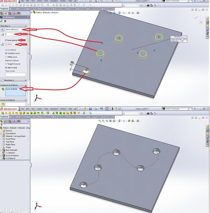 Curve Driven Pattern Solidworks tutorial SOLIDWORKSAUTOCADUNIGRAPHICS DESIGN