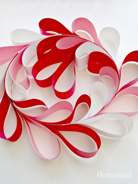 paper heart wreath with red, white and pink