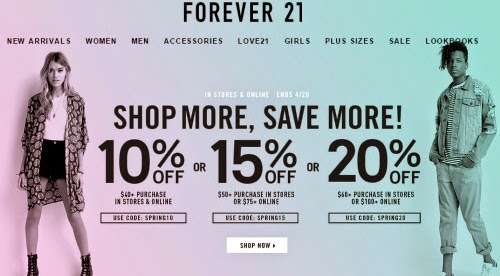 ... Daily Deals: Forever 21 Shop More, Save More Up To 20% Off Promo Code