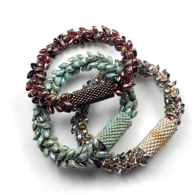 Kumihimo Bracelet with Long Magatamas, C-Lon Bead Cord & Peyote Stitch Beaded Clasp Sleeves