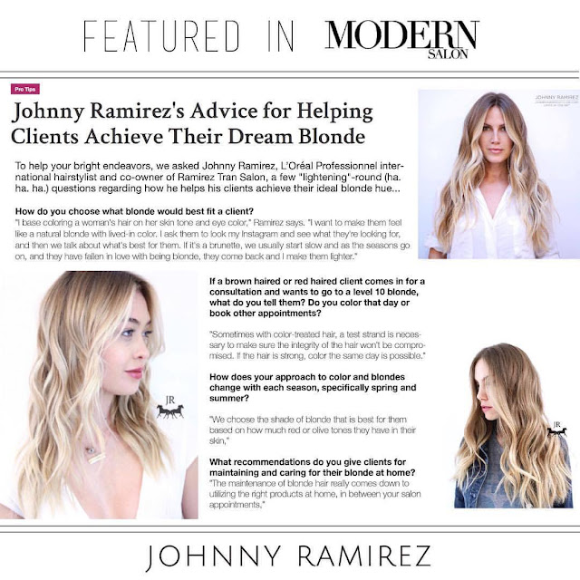 Modern Salon, Press hit, Johnny Ramirez Press, Ramirez Tran Press, Lived in color, Lived in blonde, sexy blonde, hot hair, sexy hair. 