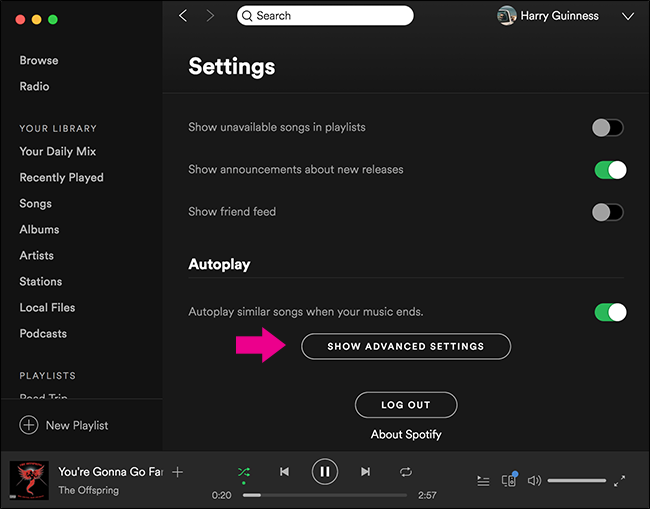 Impostazioni avanzate volume Spotify