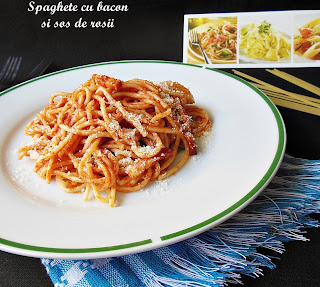 Spaghete cu bacon si sos de rosii