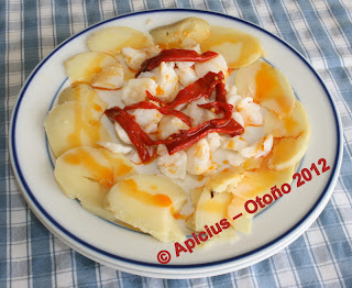  1072º Menú, Patatas con bacalao, hígado empanado, ensalada y fruta 