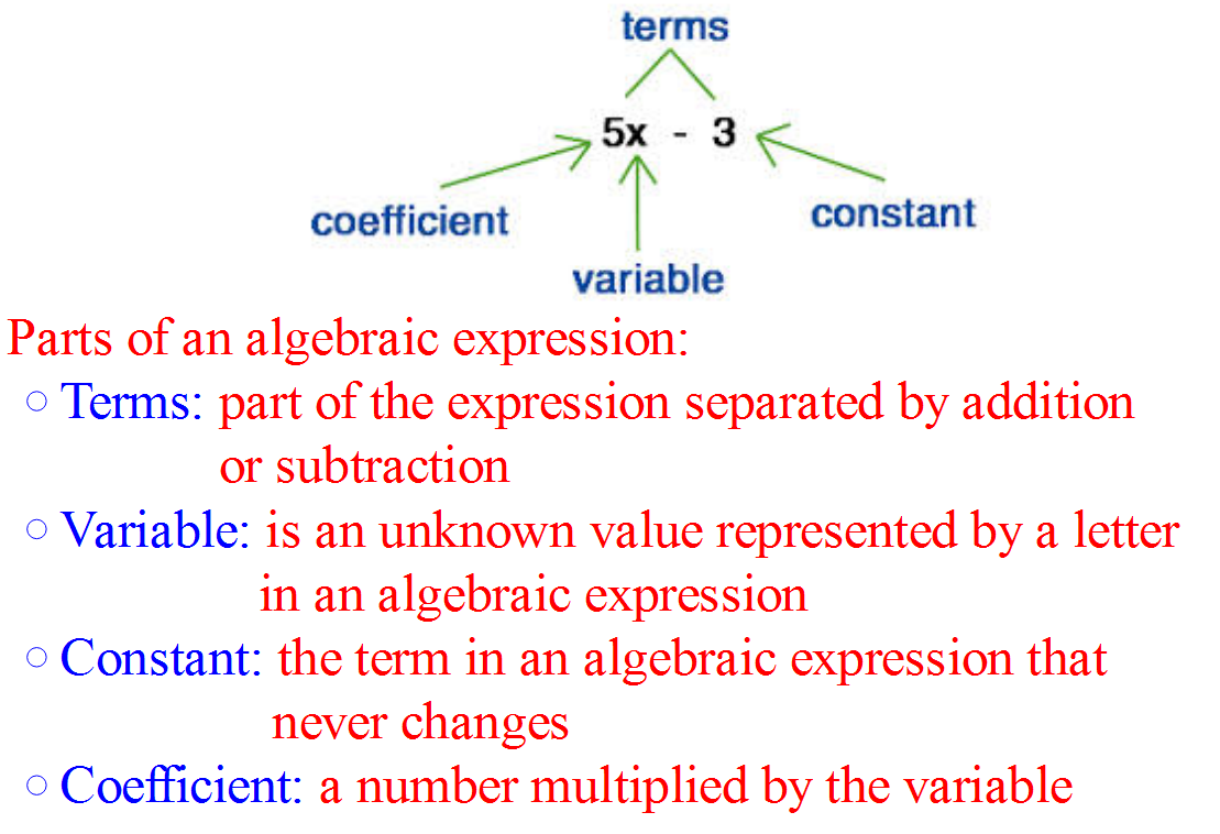 Algebraic representation. Parts of polynomial Algebraic expressions. Algebraic expression Tree. Unknown variable. Expression definition