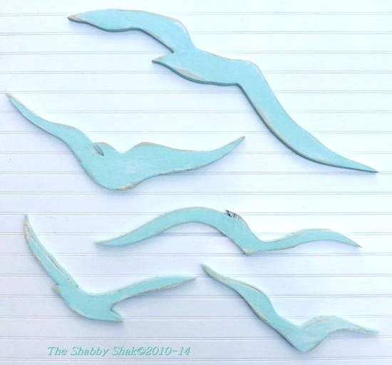 Wooden Flying Seagulls Wall Decor in Blue