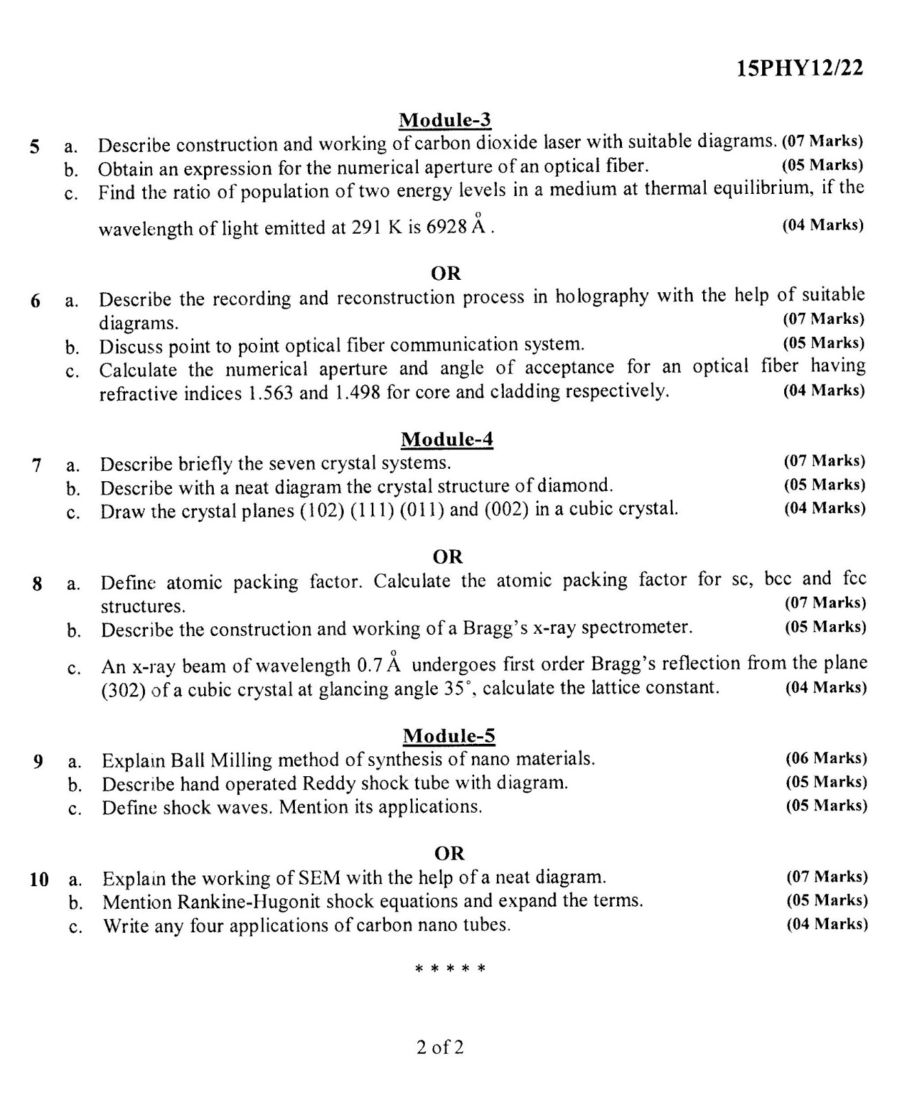 VTU BE 1st Year Question Paper Engineering Physics 15PHY11/22 Dec