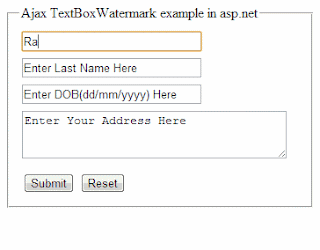 Ajax TextBox Watermark Extender example in asp.net