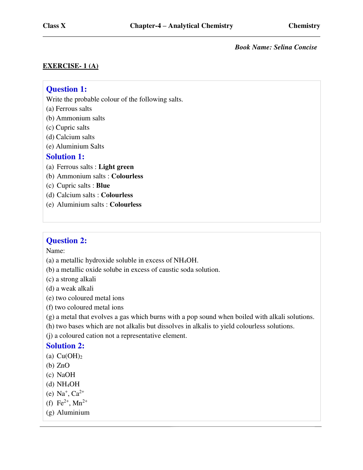 concise chemistry class 10 icse chapter 4 analytical chemistry