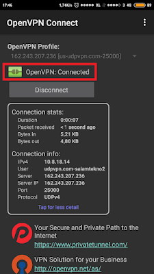 Tampilan Connected Open VPN