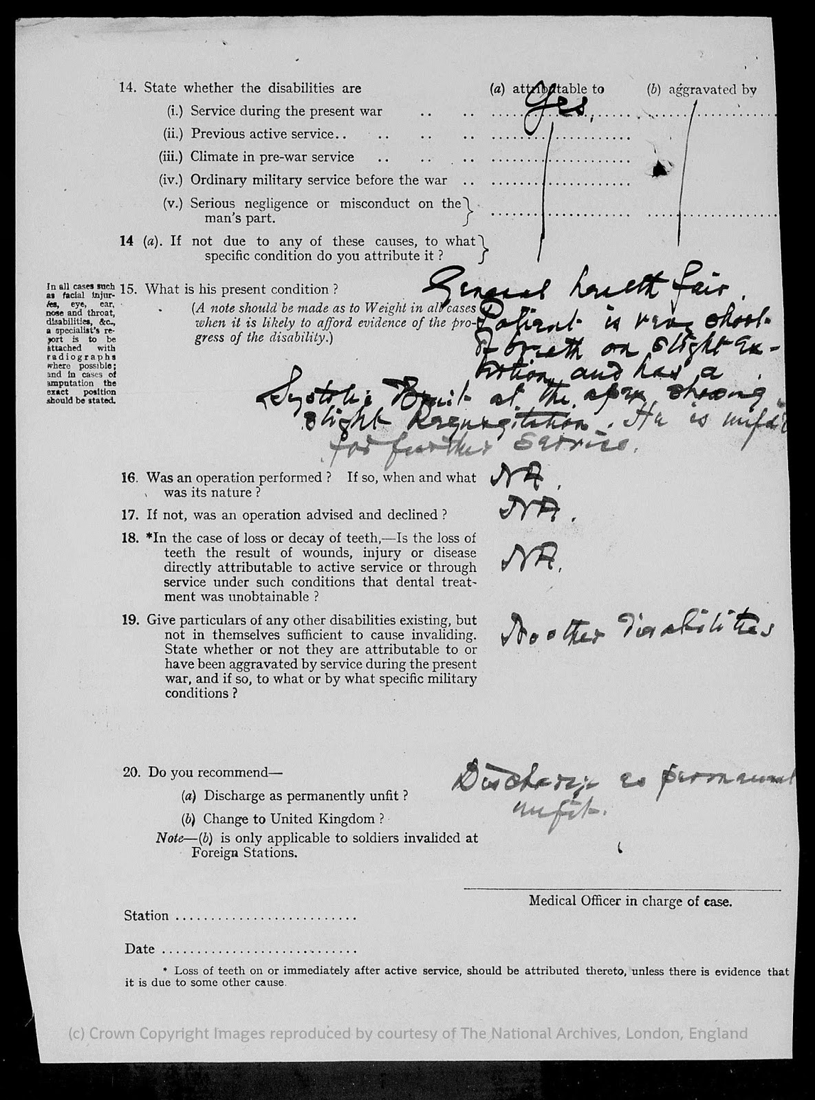 Army Form B.179a Medical Report on a soldier - Page 2
