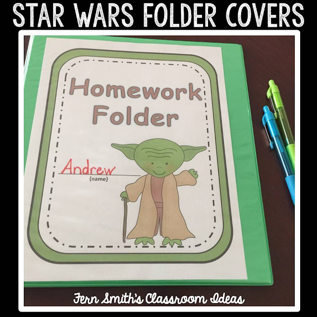 Do You Have a Star Wars Classroom Theme? Your students will love these daily work folder covers for their student binders and you will love how organized these folders make your classroom management easier! There are SIX different character / color schemes included in this download:  1. Yoda with a green border.  2. Darth Vader with a gray border.  3. Chewbacca with a brown border.  4. C-3PO with a gold border.  5. R2-D2 with a blue border.  6. Princess Leia with a brown border. Fern Smith's Classroom Ideas at TeachersPayTeachers.