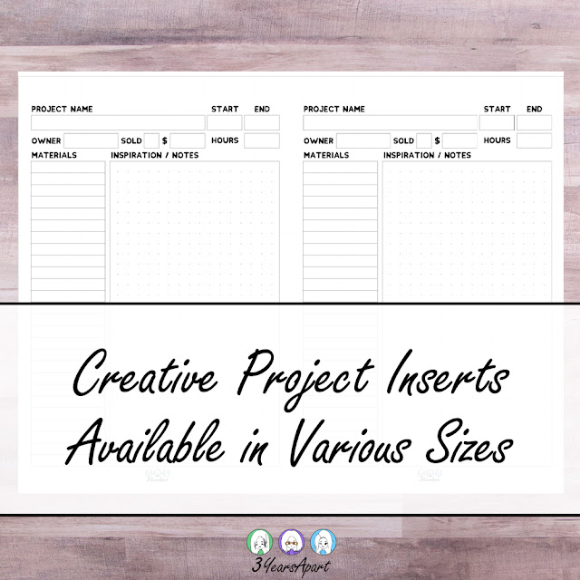 A Paper on a desk with a creative project template. Project Name, Start, End, Owner, Sold, Price, Hours, Materials, Inspiration / Notes