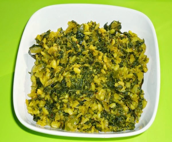 Methi moong dal sabzi in a serving bowl