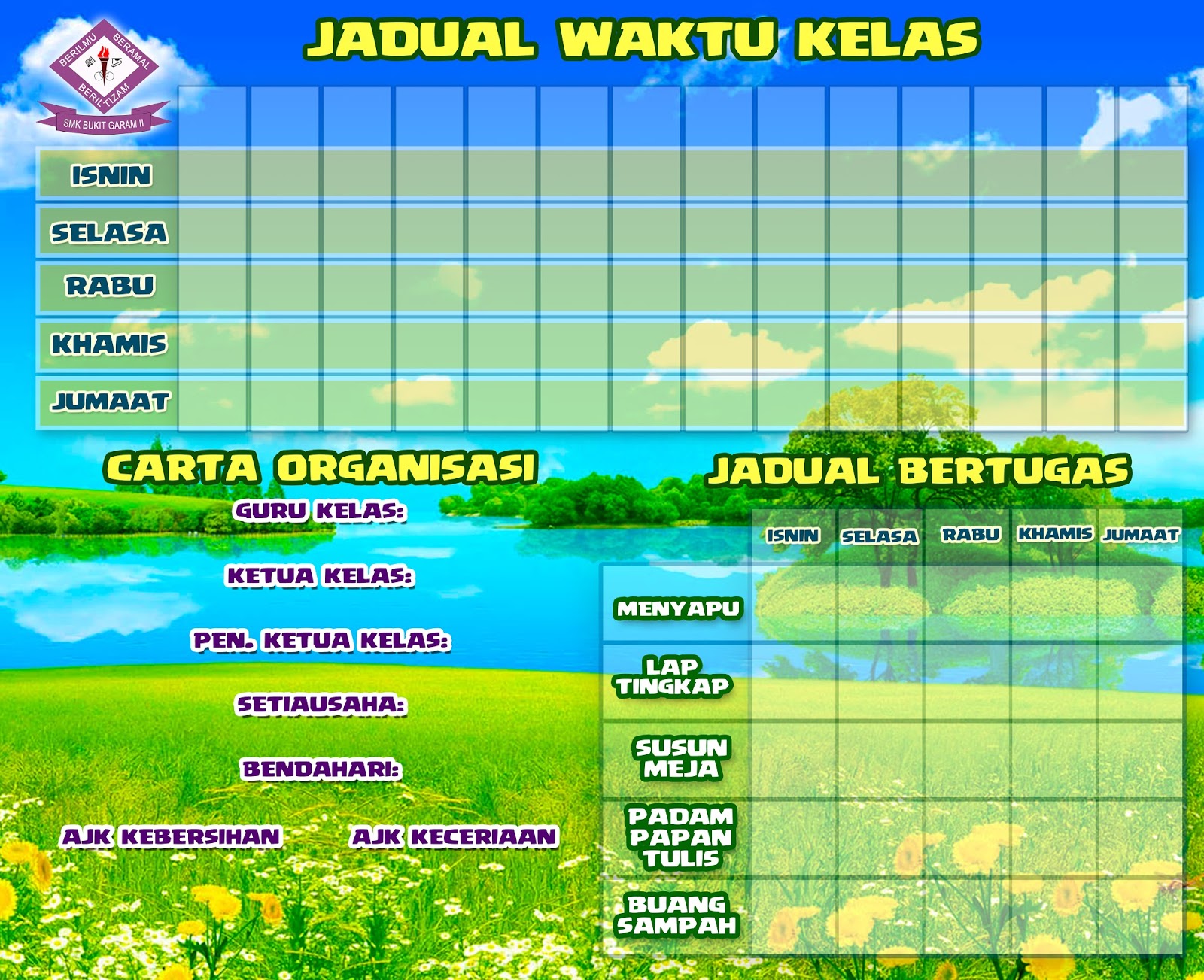 Koleksi Templat Jadual Waktu Kelas 14 Waktu