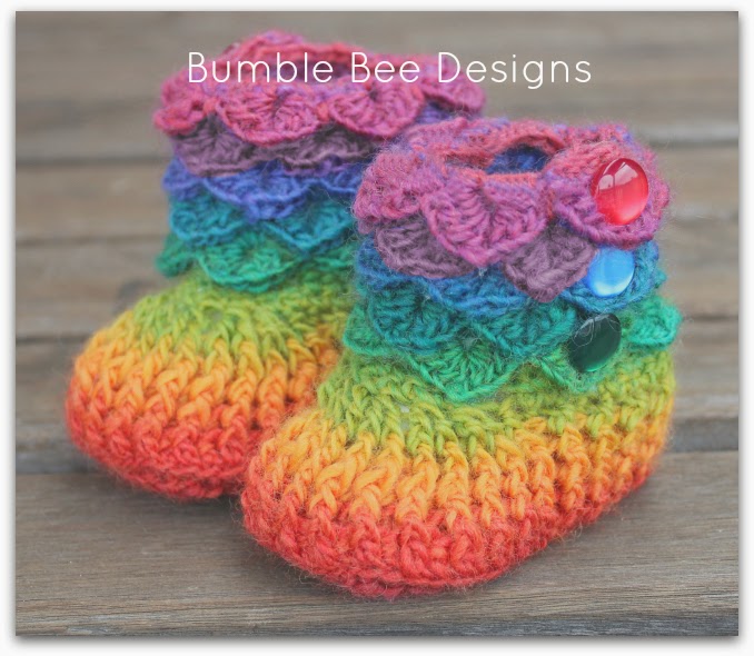 Bumble Bee Designs Crochet Crocodile Stitch Baby Booties in Rainbows