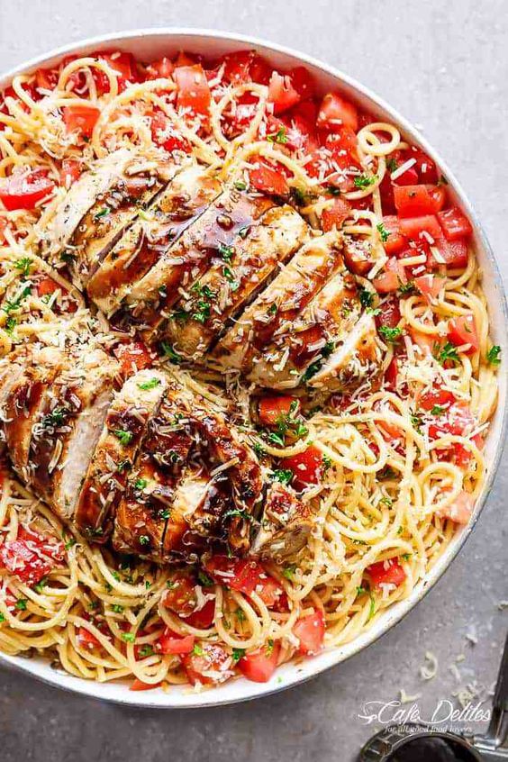 Bruschetta Chicken Pasta Salad Dessert For Two