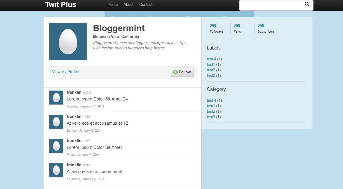 Twit Plus – Twitter Inspired Blogger Template