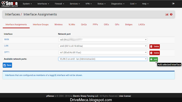 DriveMeca creando y configurando vlan en pfSense paso a paso