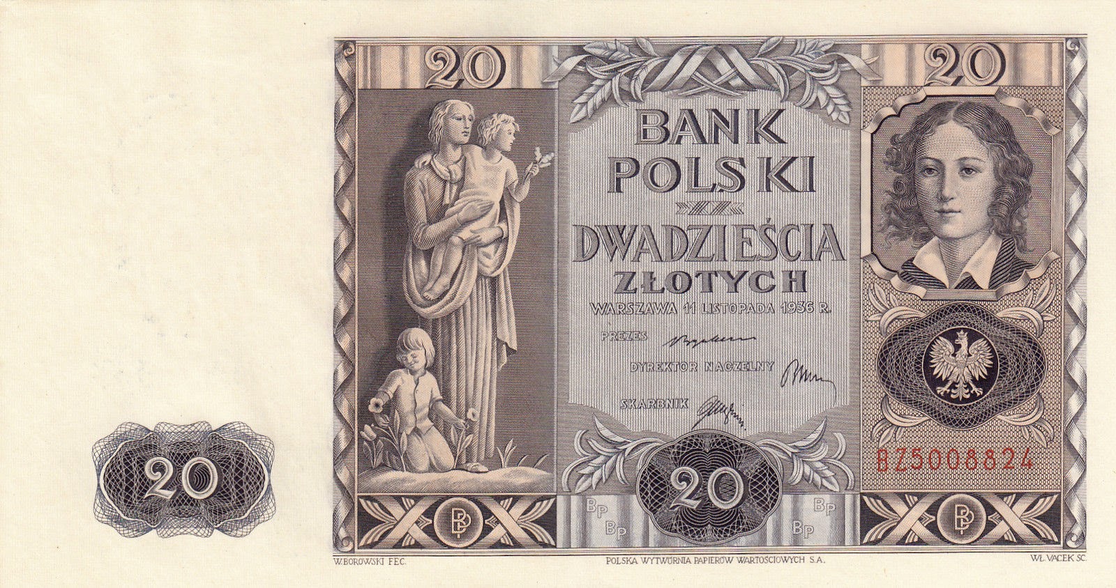 Poland 20 Zlotych banknote 1936 Emilia Plater|World Banknotes & Coins