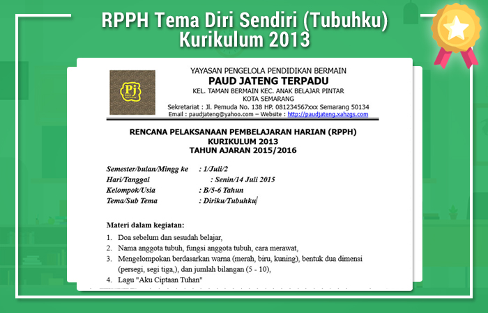 RPPH PAUD Tema Diri Sendiri Guru PAUD