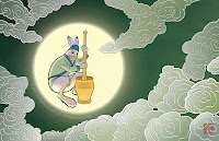 hare with mortar and pestle in full moon