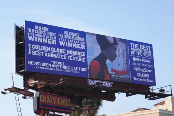 Spider-Man: Into the Spider-Verse Golden Globe nominee FYC billboard SpiderMan Into Spider-Verse Golden Globe FYC billboard