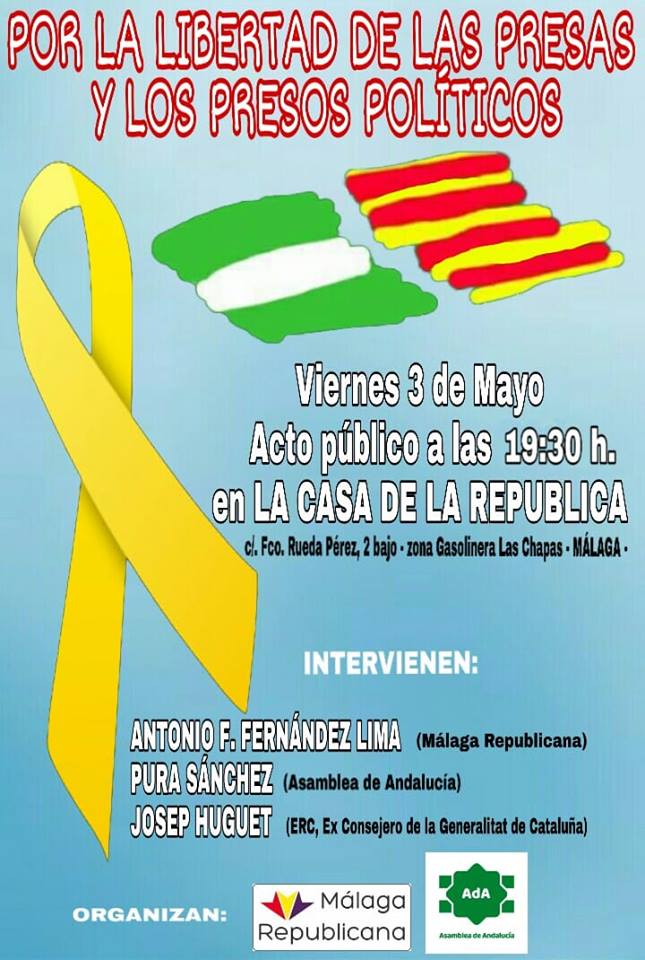 Málaga 3 Mayo: Acto POR LA LIBERTAD DE LAS PRESAS Y PRESOS POLÍTICOS