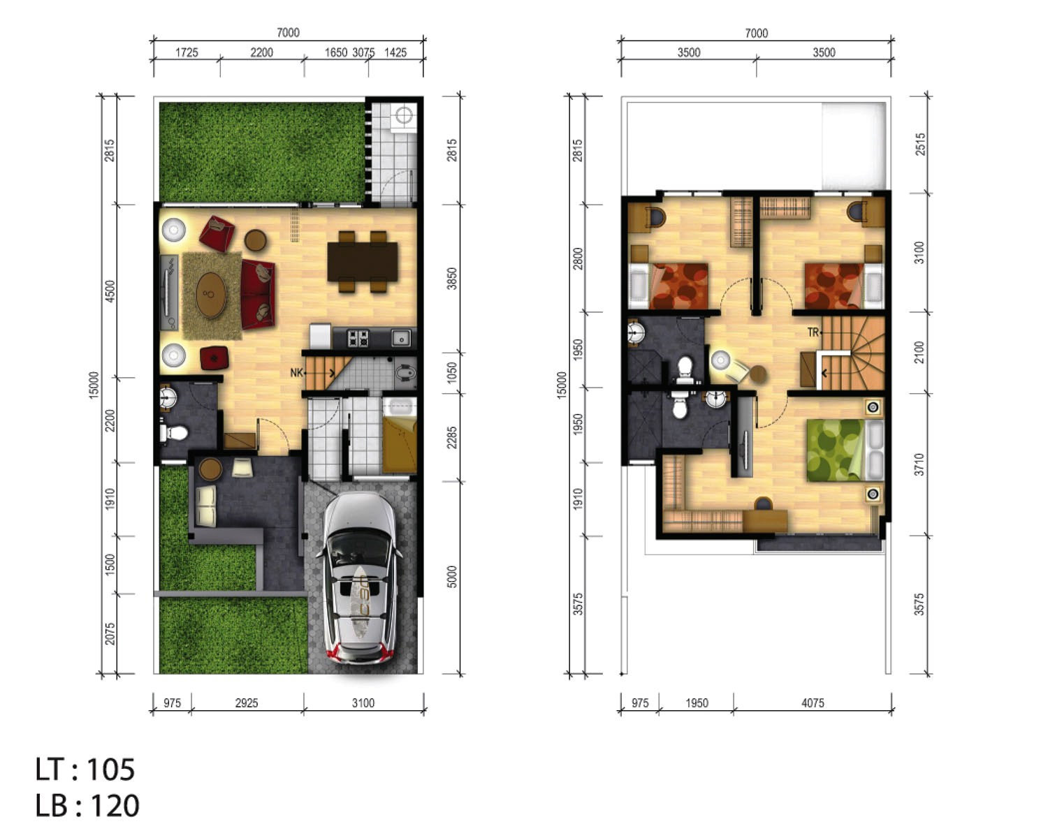 10 denah rumah type 70 minimalis 1 lantai 2 lantai hook 