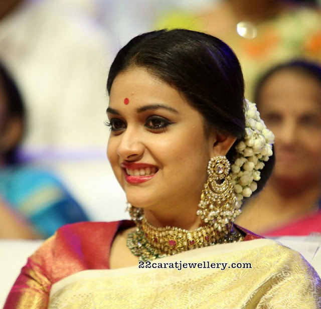 Keerthi Suresh Kundan Choker Large Hangings - Jewellery Designs