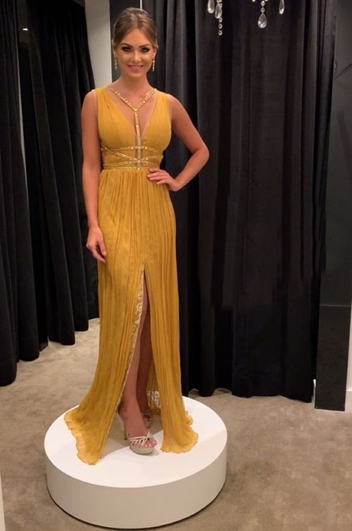 vestido festa amarelo mostarda