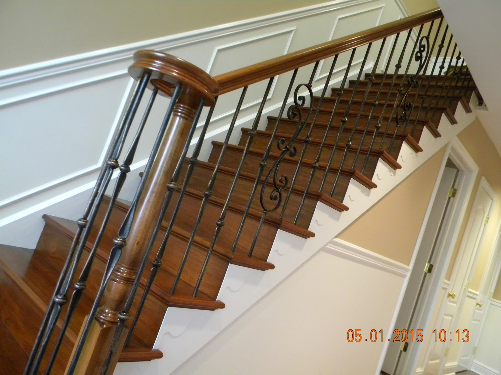 Wood Stairs and Rails and Iron Balusters Brazilian Cherry Staircase