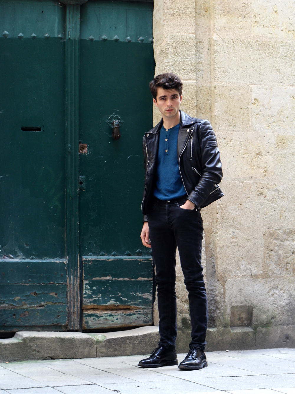 blog-mode-style-homme-paris-bordeaux-pull-somewhere-paris-perfecto-cuir-noir-diesel-echarpe-ikat-slim-jeans-apc