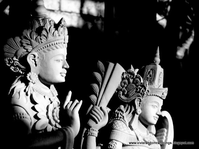 black and white photo of a Balinese statue, bali