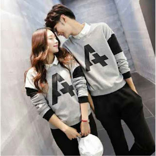 Kaos Couple Tangan Panjang, Andhani Warna Abu, Murah L0322P
