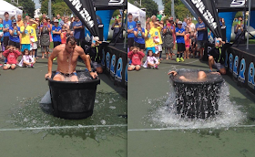 Announcer Sean English takes the ALS Ice Bucket Challenge at the REV3 Triathlon in Old Orchard Beach, ME, August 2014.
