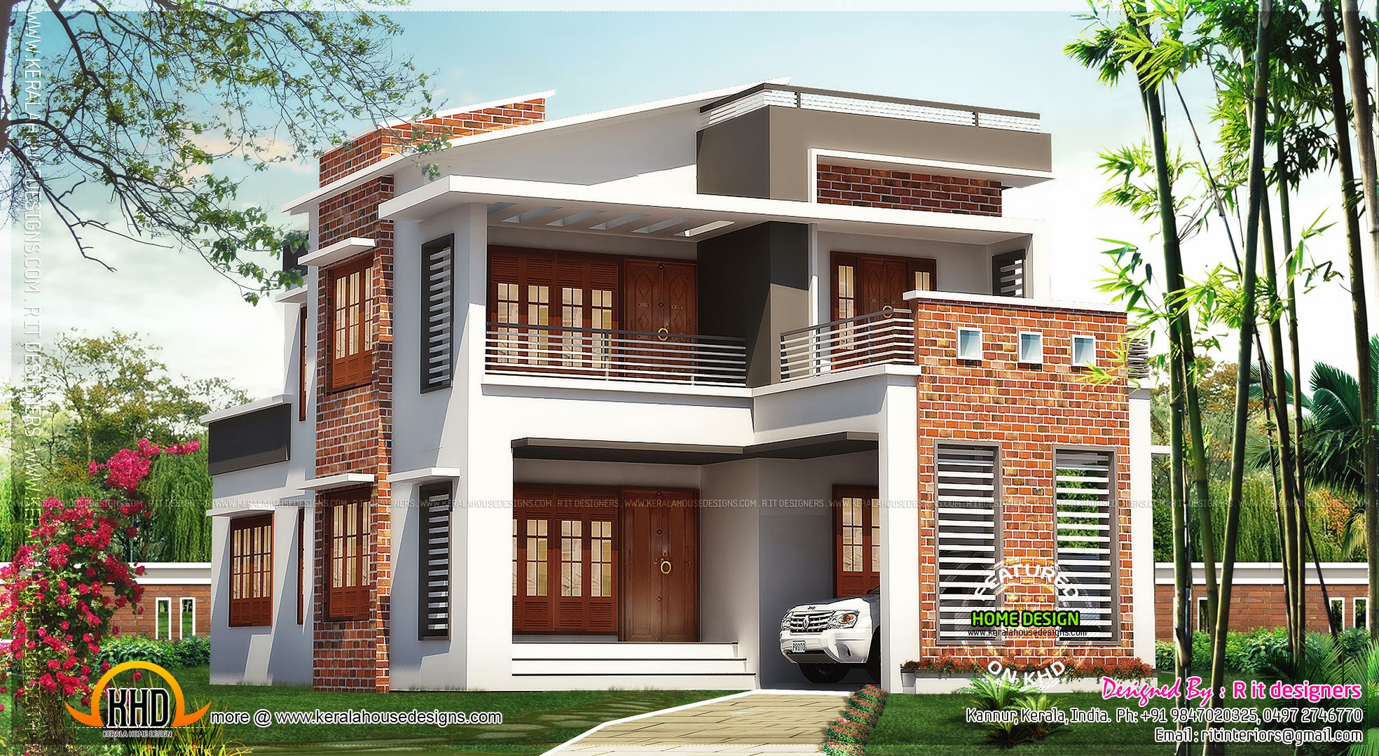 Brick mix house exterior design Kerala Home Design and Floor Plans 9K+ Dream Houses