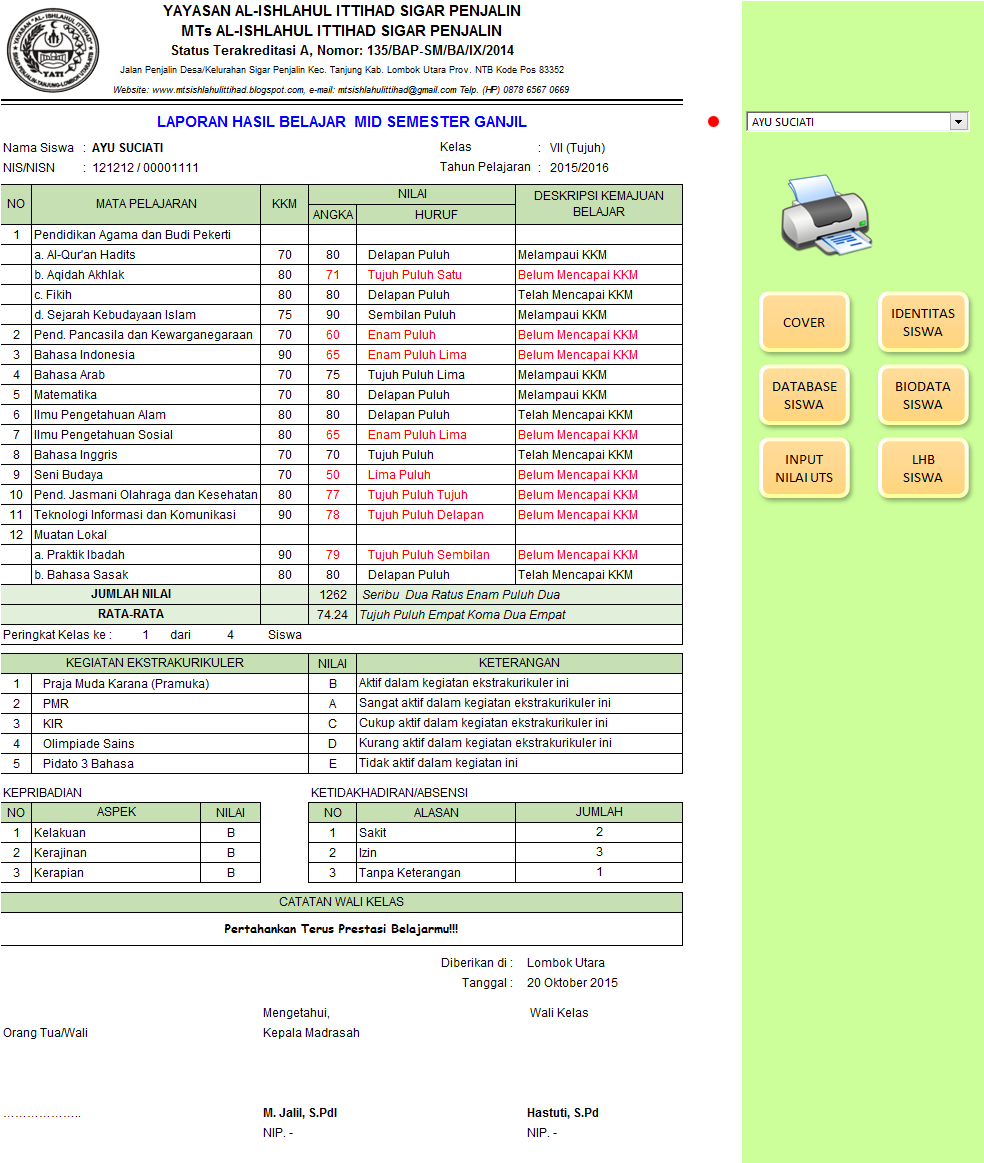 Aplikasi Raport UTS (Ujian Tengah Semester) untuk jenjang