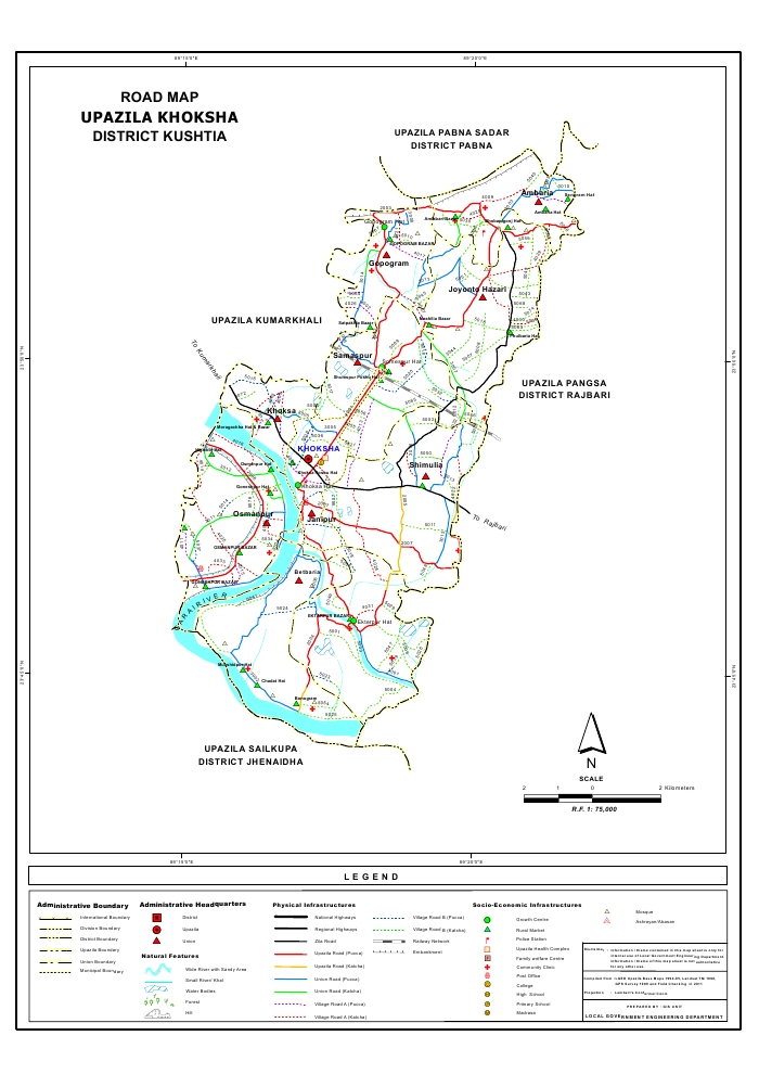 Khoksa Upazila Road Map Kushtia District Bangladesh