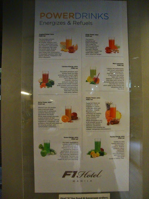 F1 HOTEL MANILA, F1 HOTEL MANILA GYM, HEALTHY DRINKS