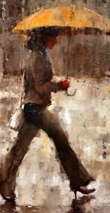 Andre Kohn 1972 | Russian-born Figurative Impressionist painter | White umbrellas