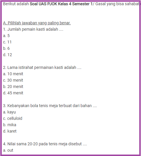 View Soal Penjaskes Kelas 4 Semester 1 Dan Kunci Jawaban 2019 Pictures Kunci 13<script async src=