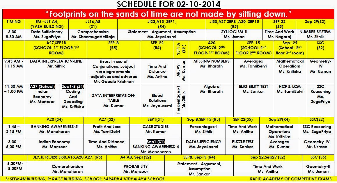 R.A.C.E Schedule for 02102014