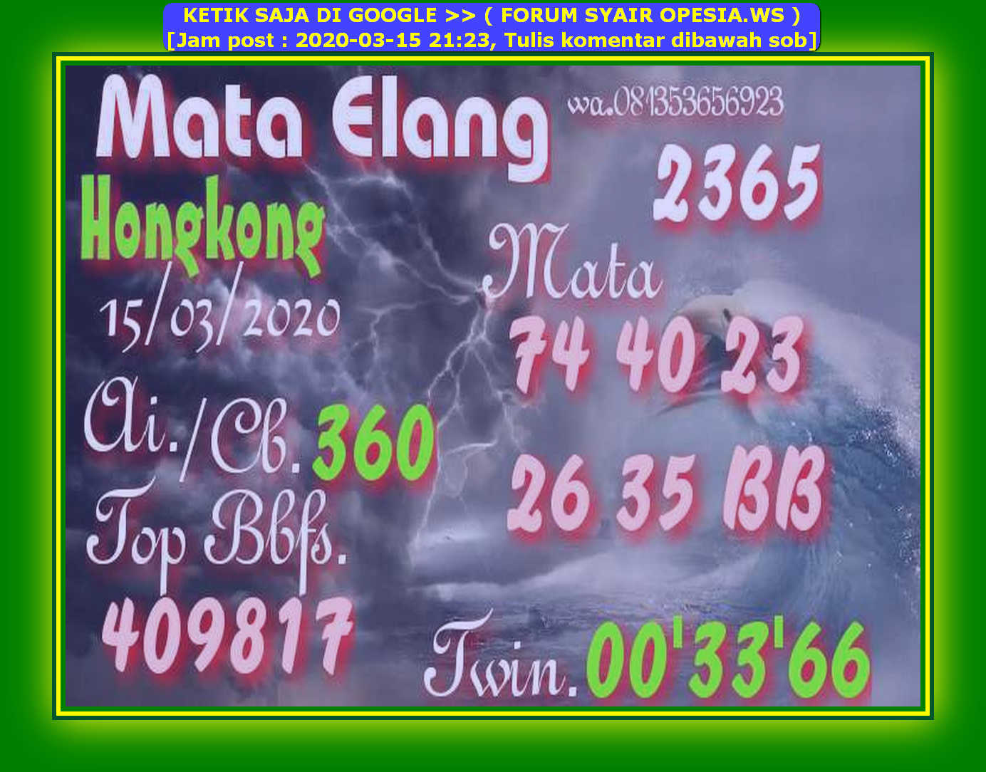 1 New Message Kode Syair Hongkong 15 Maret 2020 Forum Syair Togel Hongkong Singapura Sydney