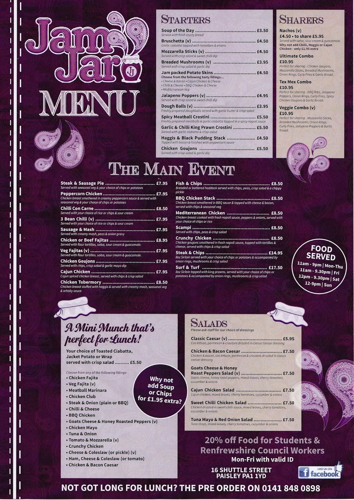 Jam Jar Jam Jar The Menus & Info!