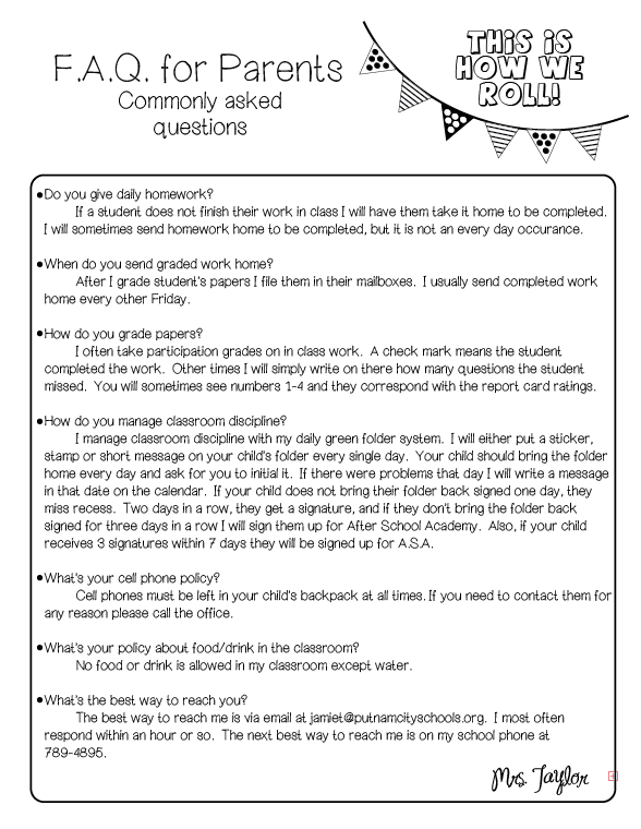 Life As I Know It...: Back to School Parent Info Packet! **FREEBIE**